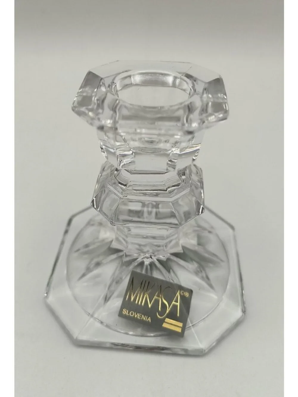 Mikasa Slovenia Crystal Candlestick Holder Octagonal Base 2.75in Vintage Elegant